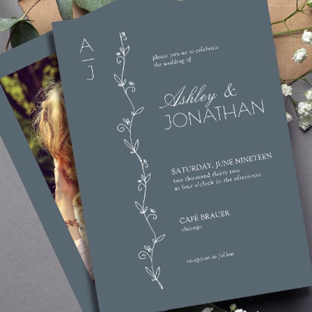 Invitation Divider botanique moderne Mariage Dusty Blue Photo (Créateur téléchargé)