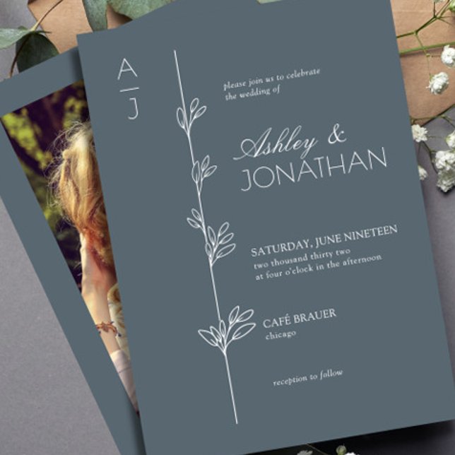 Invitation Divider botanique moderne Mariage Dusty Blue Photo (Créateur téléchargé)