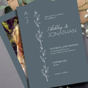 Invitation Divider botanique moderne Mariage Dusty Blue Photo