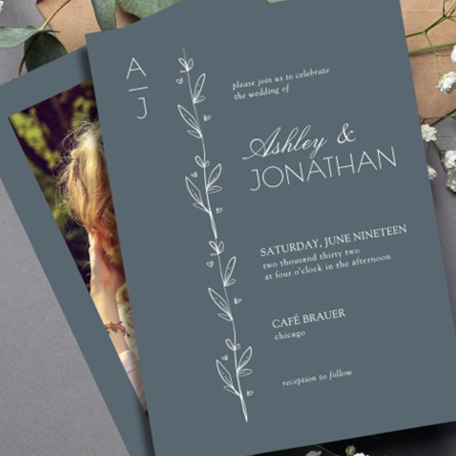 Invitation Divider botanique moderne Mariage Dusty Blue Photo (Créateur téléchargé)
