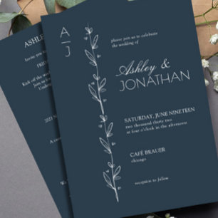 Invitation Divider botanique moderne Mariage Marine All-in-On
