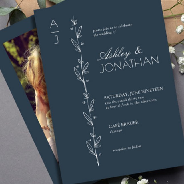 Invitation Divider botanique moderne Mariage Navy Blue Photo (Créateur téléchargé)