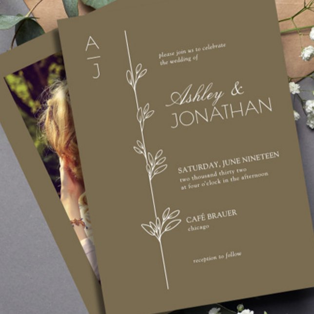 Invitation Divider botanique moderne Mariage photo Brown (Créateur téléchargé)