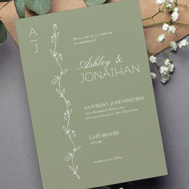 Invitation Divider botanique moderne Mariage Sage Green (Créateur téléchargé)
