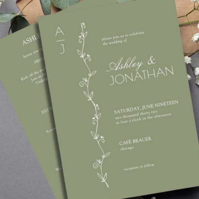 Invitation Divider botanique moderne Mariage Sage tout-en-un (Créateur téléchargé)