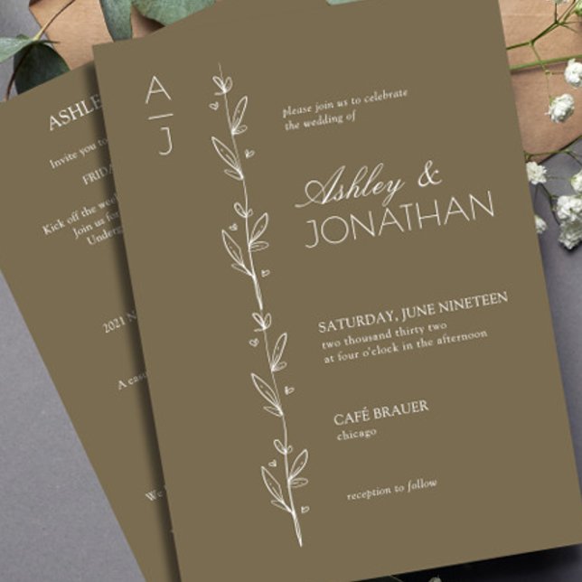 Invitation Divider botanique moderne Mariage tout-en-un Brown (Créateur téléchargé)