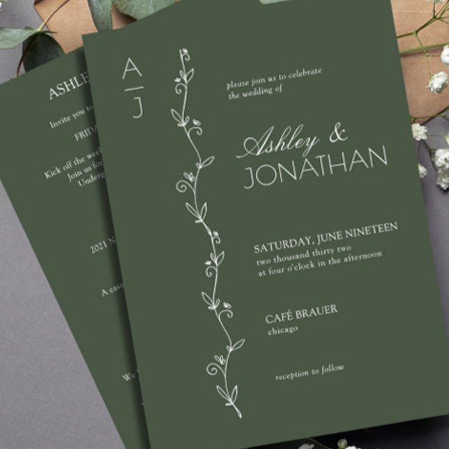 Invitation Divider botanique moderne Mariage vert tout-en-un (Créateur téléchargé)