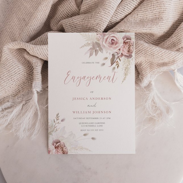 Invitation Divine Blush & Dusty Rose Floral Engagement Party (Créateur téléchargé)