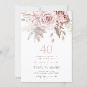 Invitation Divine Blush rose Roses 40e fête d'anniversaire