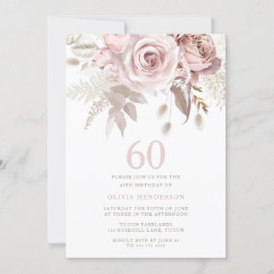 Invitation Divine Blush rose Roses 60e fête d'anniversaire