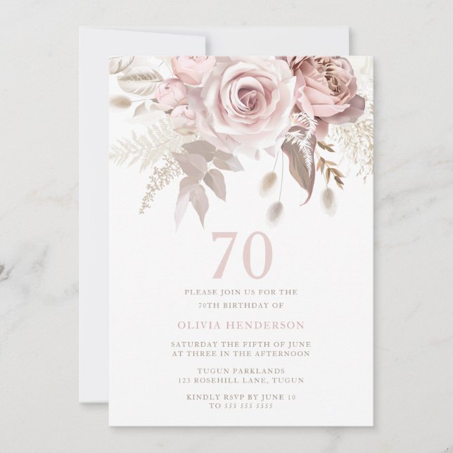 Invitation Divine Blush Rose Roses 70e fête d'anniversaire (Devant)