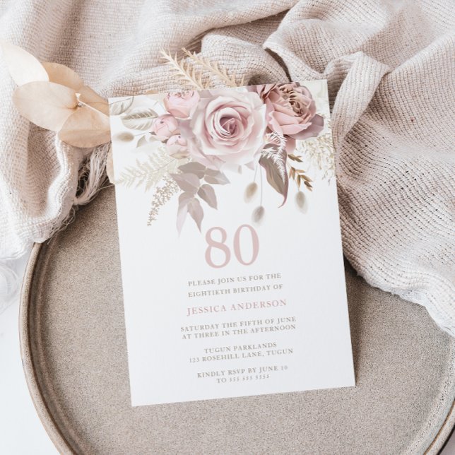 Invitation Divine Blush Rose Roses 80e fête d'anniversaire (Créateur téléchargé)