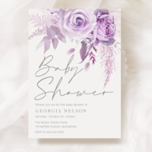 Invitation Divine Violet Lavande Rose Baby shower Floral