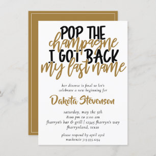 Invitation Divorce Black and Gold Pop the Champagne