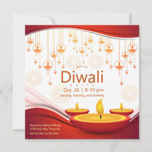 Invitation Diwali contemporain accroche les diyas