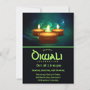 Invitation Diwali Diyas avec bleu et Turquoise