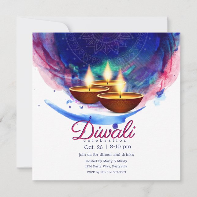 Invitation Diwali Diyas Blue Paint Lash (Devant)