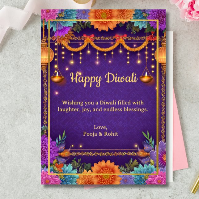 Invitation Diwali Purple Gold Diwali Lampes Illustration de l (Créateur téléchargé)