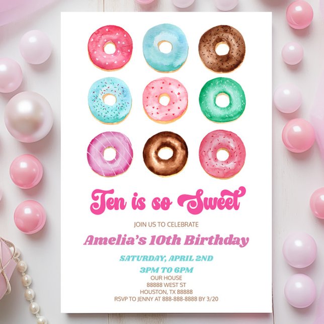 Invitation Dix, c'est si doux Donut 10e fête d'anniversaire (Créateur téléchargé)