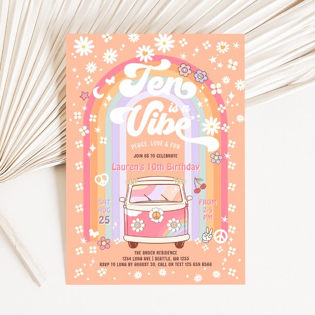 Invitation Dix est une ambiance Daisy Groovy Van 10e annivers (Créateur téléchargé)