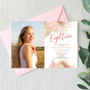 Invitation Dix-huit Boho Pink Photo 18e fête d'anniversaire