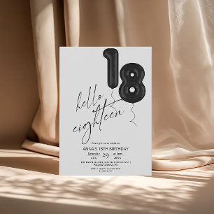 Invitation Dix-huit Minimal Moderne Noir Blanc 18e Anniversai