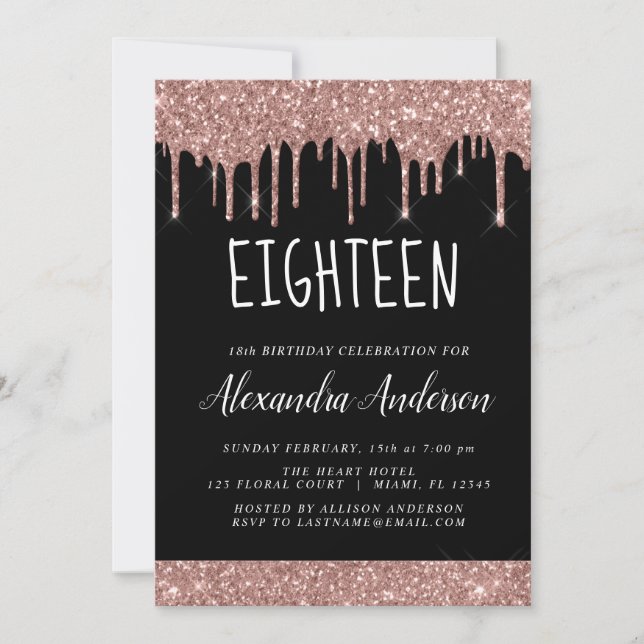 Invitation Dix-huitième - 18e Rose Parties scintillant d'or A (Devant)