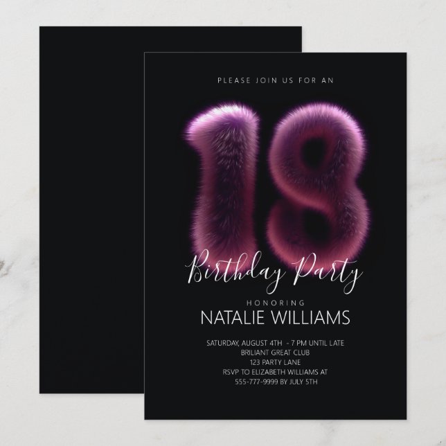 Invitation Dix-huitième anniversaire (Devant / Derrière)