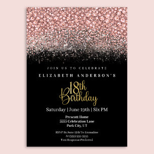 Invitation Dix-huitième Anniversaire Glamour Rose Pailleté Bi