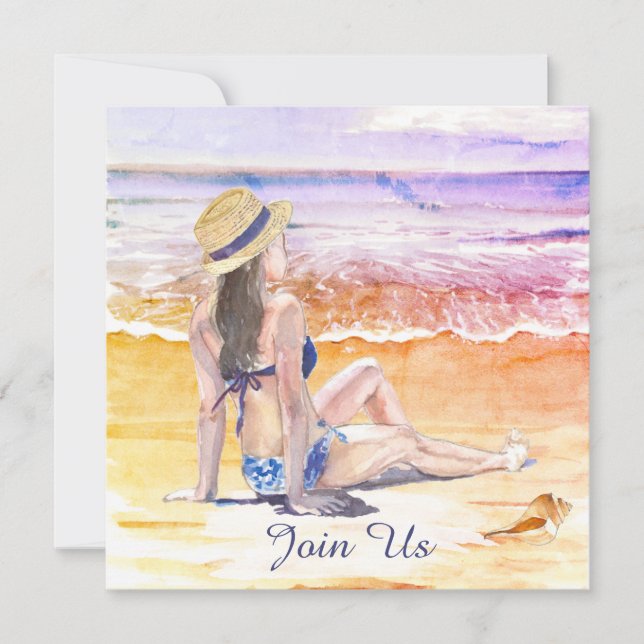 Invitation *~* DIY Plage Tropicale AR29 Générique RSVP POUR T (Devant)