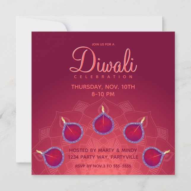Invitation Diyas violet sur Rangoli (Devant)