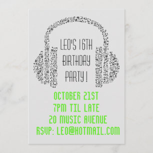 Invitation DJ funky cool music, fête d'anniversaire des adole