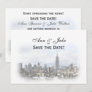 Invitation Dk Gris rêveur Skyline NYC Enregistrer la date H