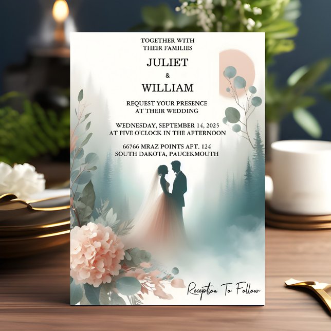 Invitation Do Eucalyptus Dentelle Tulle Pastel Dusty Mariage  (Créateur téléchargé)