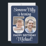 Invitation do-it-yourself Couleurs ・ Nifty Cinquante-ème Anni<br><div class="desc">Quelqu'un de nifty a 50 ans ! Famille Invitation et amis à une élégante célébration du cinquantième anniversaire pour lui ou elle avec personnalisation 2 invitations de fête photo. Les images et tout le texte de ce modèle sont simples à personnaliser. Les couleurs bleu marine et blanc pour les contours...</div>