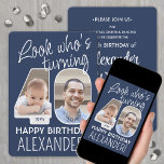 Invitation do-it-yourself couleurs ・ Regardez qui est 40 Anni<br><div class="desc">Regardez qui a 40 ans ! Famille Invitation et amis à une élégante fête du 40e anniversaire pour lui ou elle avec 2 invitations personnalisées de fête photo. Les images et le libellé de ce modèle sont simples à personnaliser. Les couleurs bleu marine et blanc pour les contours arrière -...</div>