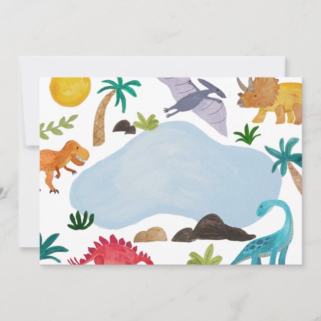 Invitation do-it-yourself Dinos peints en blanc Parti Anniver (Devant)