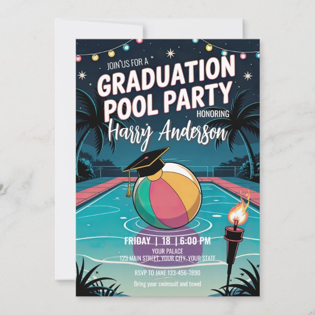 Invitation do-it-yourself Night Pool Graduation Party Twinkli (Devant)