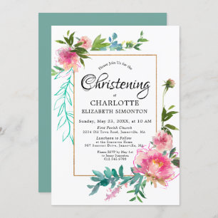 Invitation do-it-yourself rose florale Aquarelle Christening 
