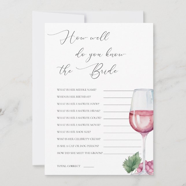 Invitation Do You Know The Bride Vino before Vows Bridal Game (Devant)