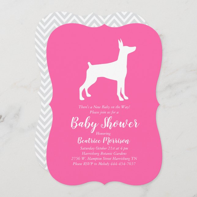Invitation Doberman Pinscher Chien Baby shower fille rose (Devant / Derrière)