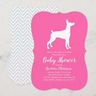 Invitation Doberman Pinscher Chien Baby shower fille rose