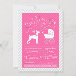 Invitation Doberman Pinscher Chien Baby shower Rose fille Dob