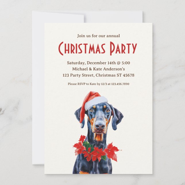 Invitation Doberman Pinscher Santa Hat Chien fête de Noël (Devant)