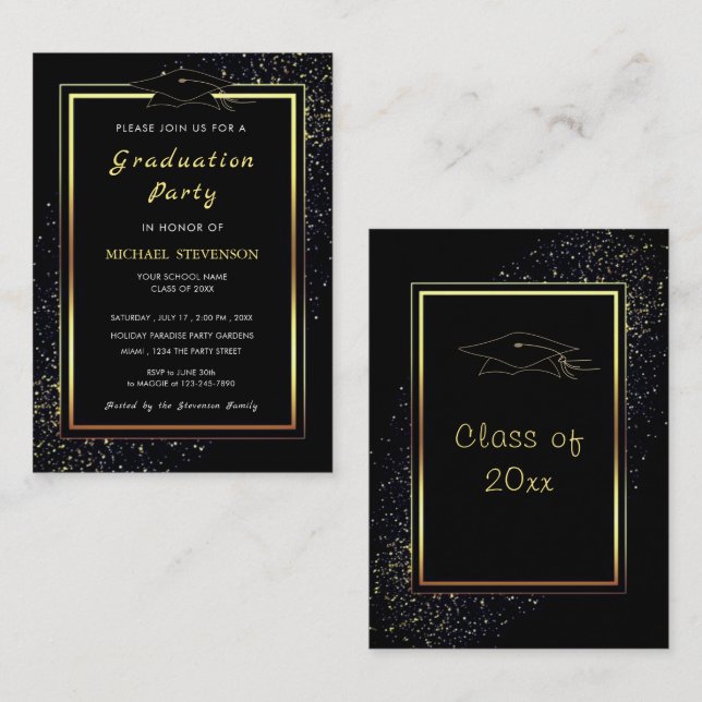 Invitation d'obtention de diplômes encadrés en or  (Devant / Derrière)