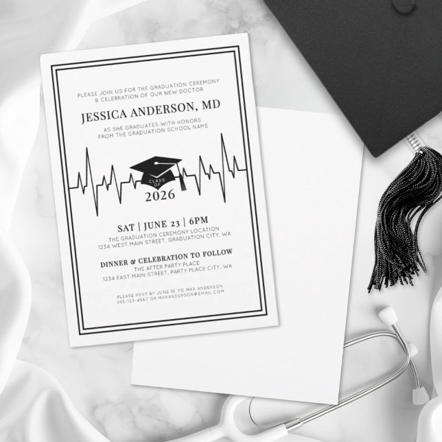 Invitation Docteur Élégant École Médicale de soins infirmiers (Elegant Doctor Medical Nursing School Graduation Invitation)