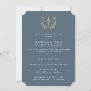 Invitation Docteur en médecine ostéopathique BlueGray/Or Dipl