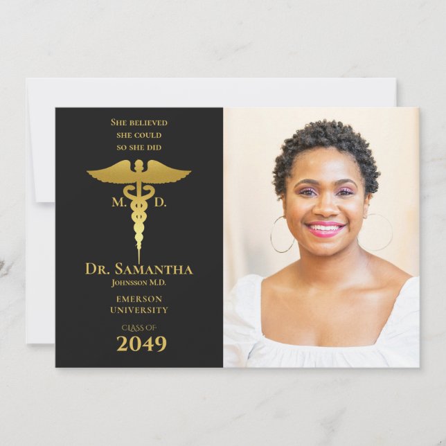 Invitation Docteur Médicale MD RN Nurse Graduation Black Phot (Devant)