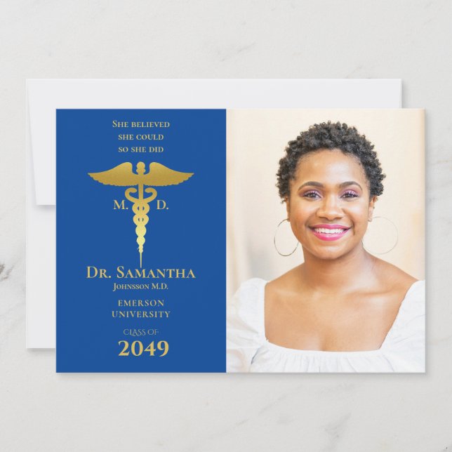 Invitation Docteur Médicale MD RN Nurse Graduation BLUE Photo (Devant)