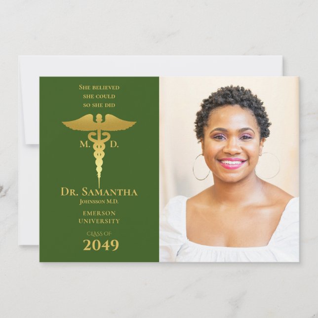 Invitation Docteur Médicale MD RN Nurse Graduation GREEN Phot (Devant)